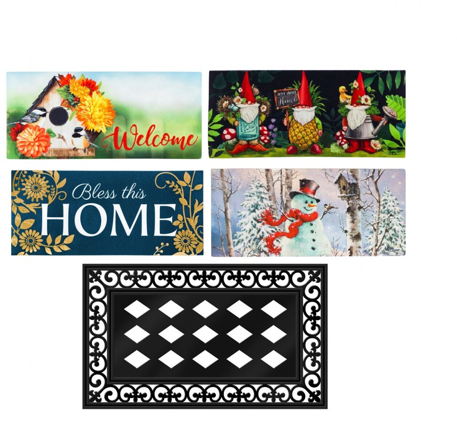 Evergreen Flag Seasonal Interchangeable Sassafras 4 Seasons Set of 5 Doormats and Mat Tray for Holidays and Year Round Doormats for Garden Patio Lawn and Yard 